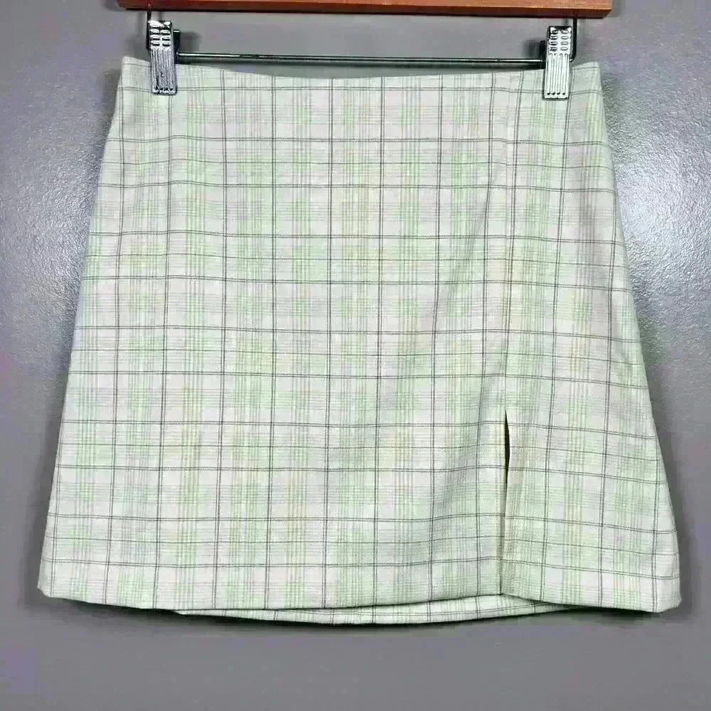 ARITZIA SUNDAY BEST Classic White Plaid Mini Skirt Pencil Slit Zip Up Lined 4